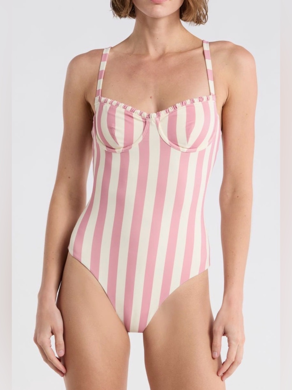 Onia Pink and Cream Striped Underwire One-Piece Swim
